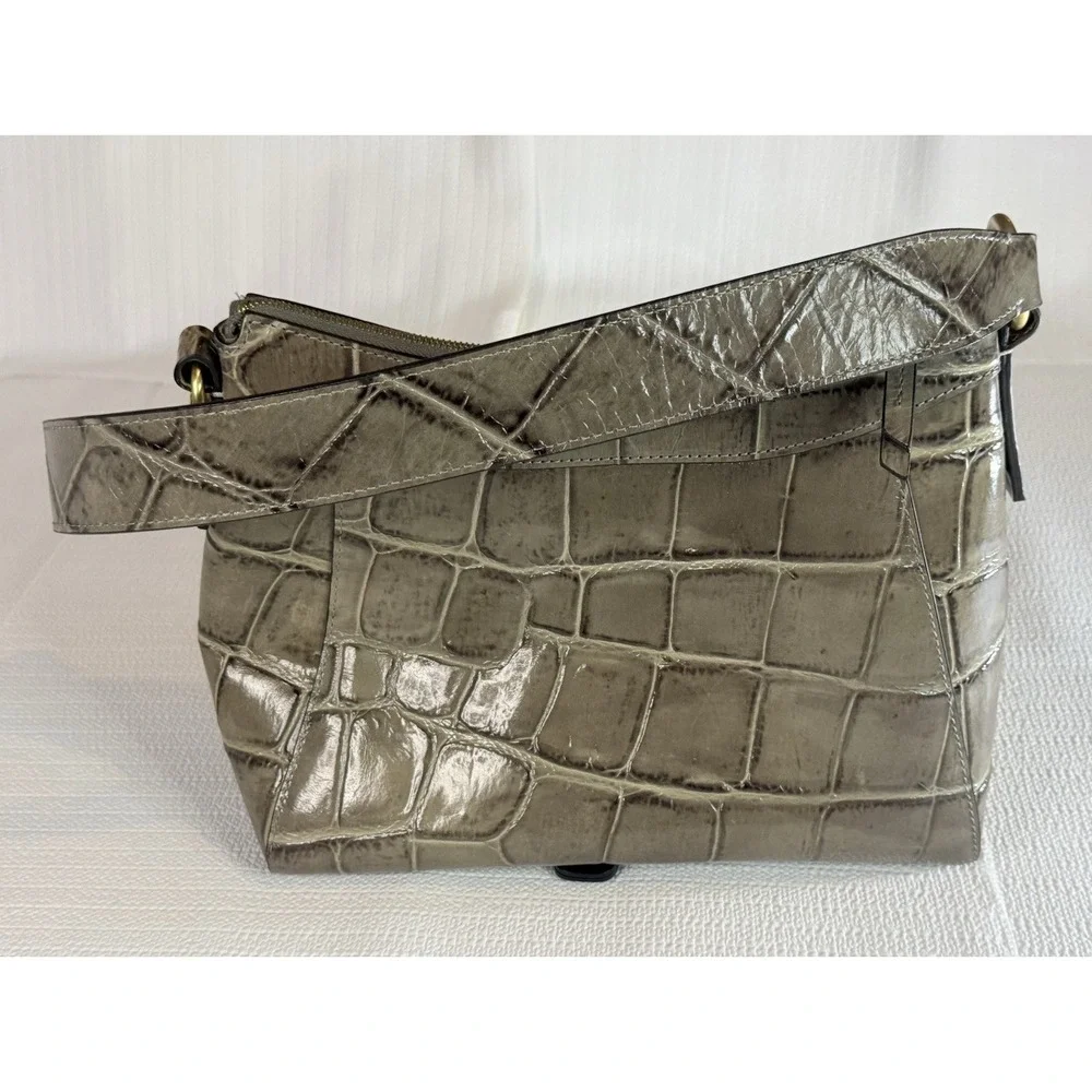 Dooney‎ & Bourke Croc Embossed Leather Hobo Gray Luxe Chic Handbag